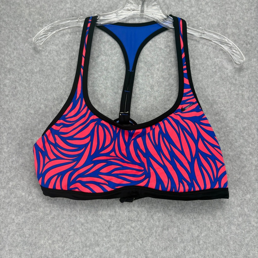 Nike Sports Bra Womens XL Pink Blue Zebra Print Racerback Athletic Gym Workout